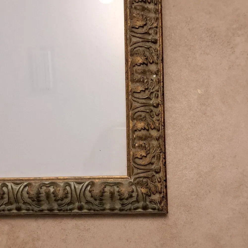 Vintage Wooden Ornate Rococo Photo Frame Gray Golden Tone 11.5 x 9.5 Inch